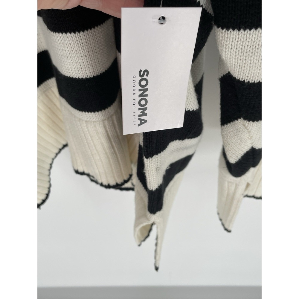NWT Sonoma Womens 3X Sweater Ivory Black Striped Side Slit Crewneck Pullover - Picture 2 of 14